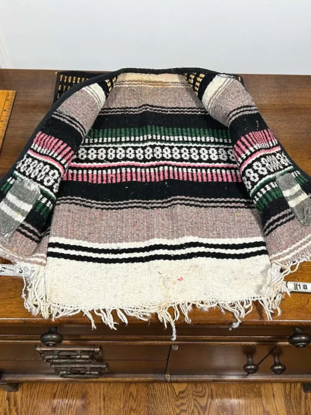 Vintage Kids Mexican Serape Blanket Vest Fringed Open Front
